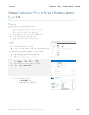 Microsoft Onedrive (Work Or School) Training Agenda (Level 100)