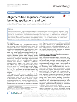 Alignment-Free Sequence Comparison: Benefits, Applications, and Tools Andrzej Zielezinski1, Susana Vinga2, Jonas Almeida3 and Wojciech M