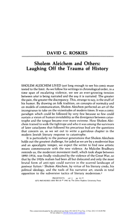 Sholem Aleichem and Others: Laughing Off the Trauma of History