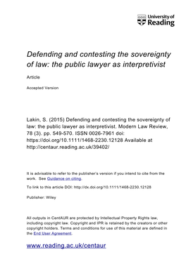 Defending and Contesting the Sovereignty of Law: the Public Lawyer As Interpretivist
