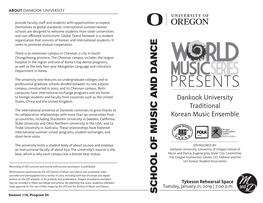 SCHOOL of MUSIC and DANCE UO World Presents: Musicseries UO World Presents: Musicseries Tuesday, January 21, 2019 |7:00 P.M