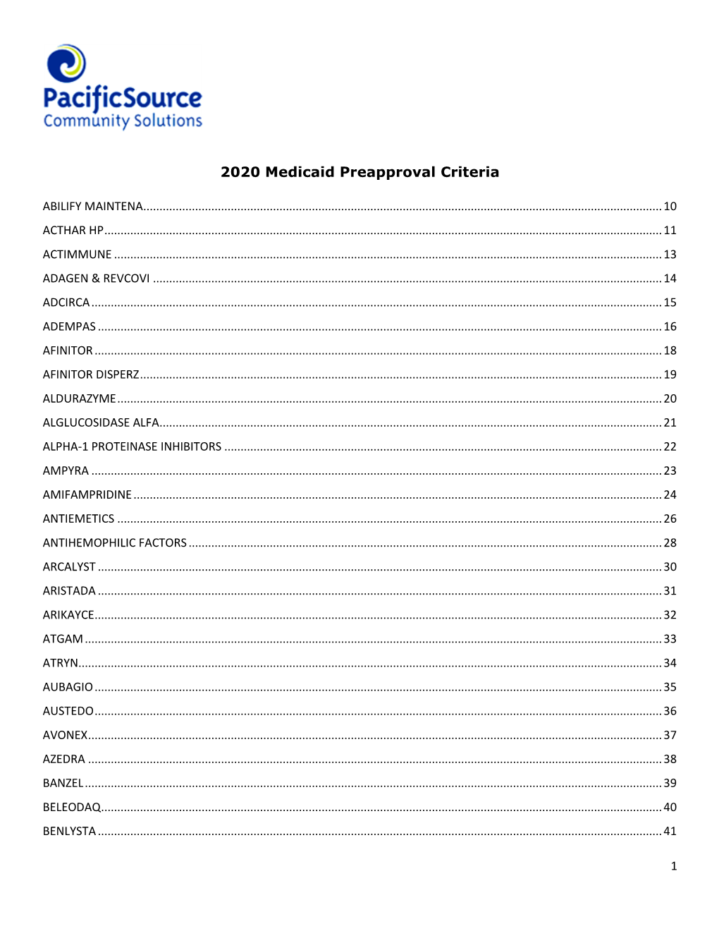 2020 Medicaid Preapproval Criteria