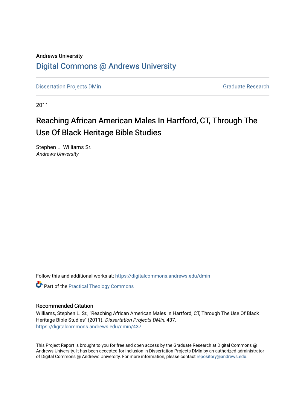 Reaching African American Males in Hartford, CT, Through the Use of Black Heritage Bible Studies