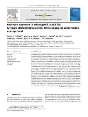 Pathogen Exposure in Endangered Island Fox (Urocyon Littoralis) Populations: Implications for Conservation Management