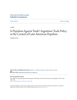 Argentina's Trade Policy in the Context of Latin American Populism Natalie M