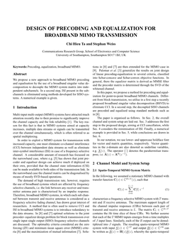 Design of Precoding and Equalization for Broadband Mimo Transmission
