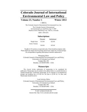 Colorado Journal of International Environmental Law and Policy Volume 23, Number 1 Winter 2012 © 2012 by the Colorado Journal of International Environmental Law, Inc