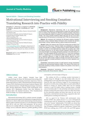 Motivational Interviewing and Smoking Cessation: Translating Research Into Practice with Fidelity