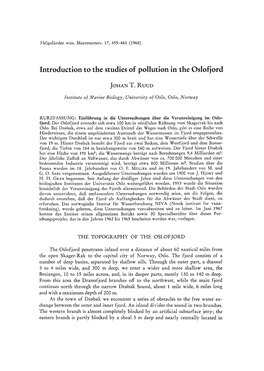 Introduction to the Studies of Pollution in the Oslofjord