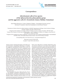 Advertisement Calls of Two Species of the Sphaenorhynchus Platycephalus Group and the Aggressive Call of S