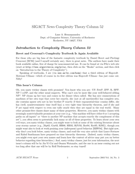 SIGACT News Complexity Theory Column 52