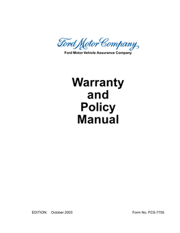 Warranty and Policy Manual