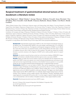 Surgical Treatment of Gastrointestinal Stromal Tumors of the Duodenum: a Literature Review