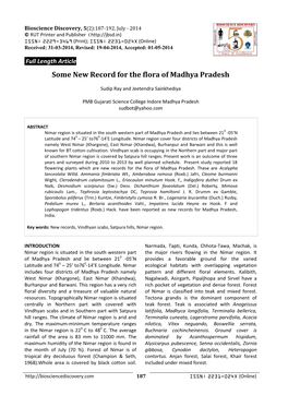 Some New Record for the Flora of Madhya Pradesh