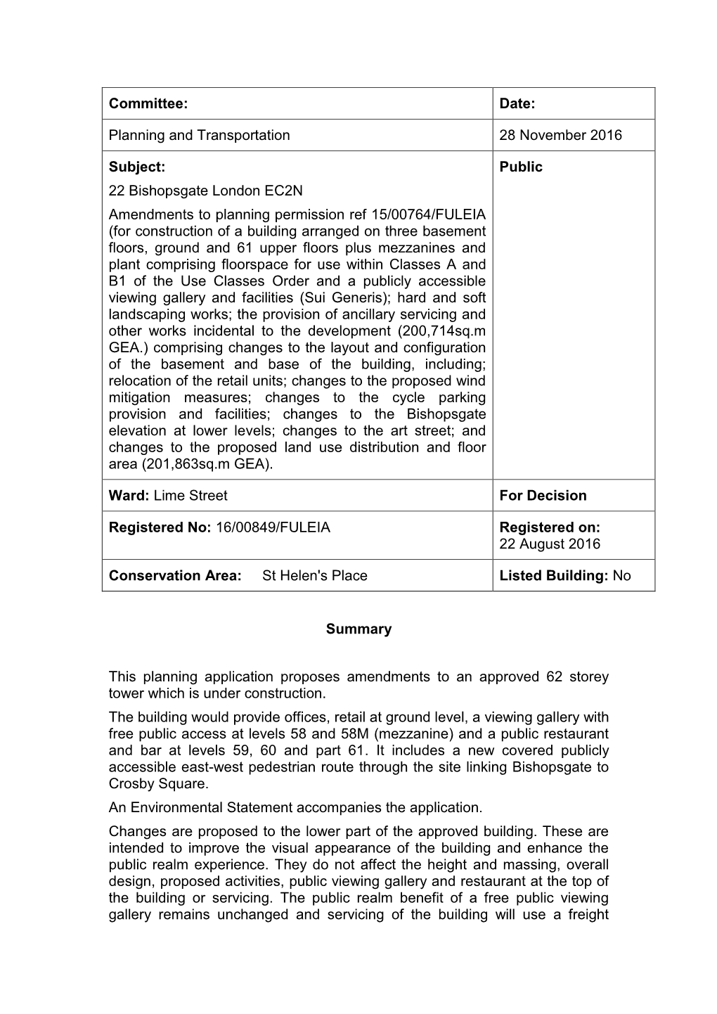 22 Bishopsgate London EC2N Amendments to Planning Permi