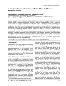 In-Silico Three Dimensional Structure Prediction of Important Neisseria Meningitidis Proteins