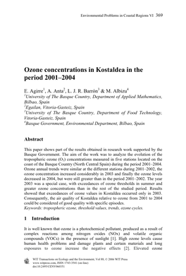 Ozone Concentrations in Kostaldea in the Period 2001–2004