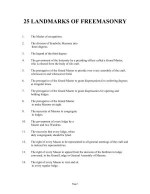 25 Landmarks of Freemasonry