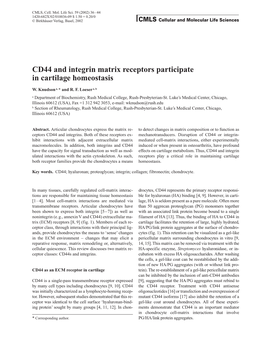 CD44 and Integrin Matrix Receptors Participate in Cartilage Homeostasis