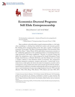 Economics Doctoral Programs Still Elide Entrepreneurship