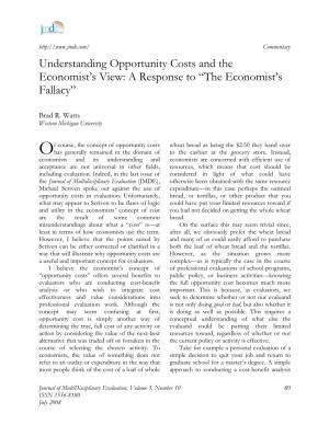 Opportunity Costs and the Economist’S View: a Response to “The Economist’S Fallacy”