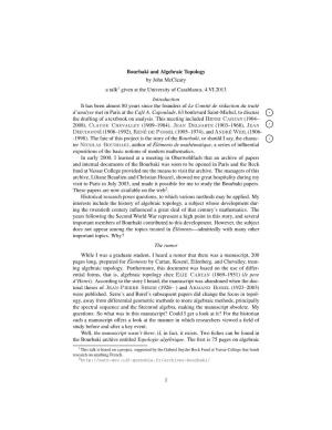 Bourbaki and Algebraic Topology by John Mccleary a Talk1 Given at The