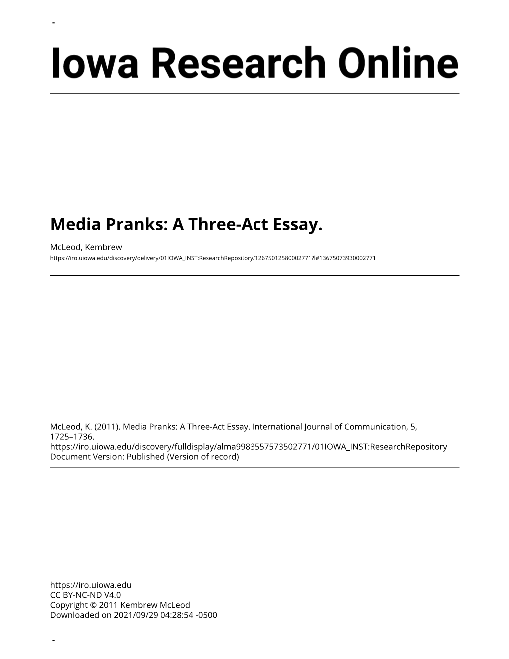 Media Pranks: a Three-Act Essay