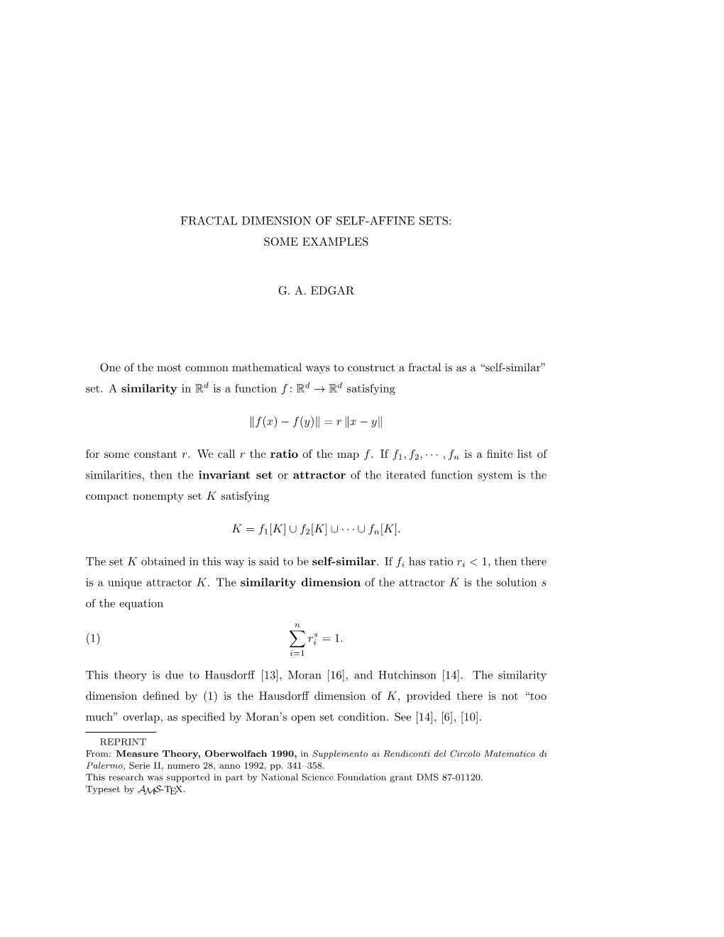 Fractal Dimension of Self-Affine Sets: Some Examples