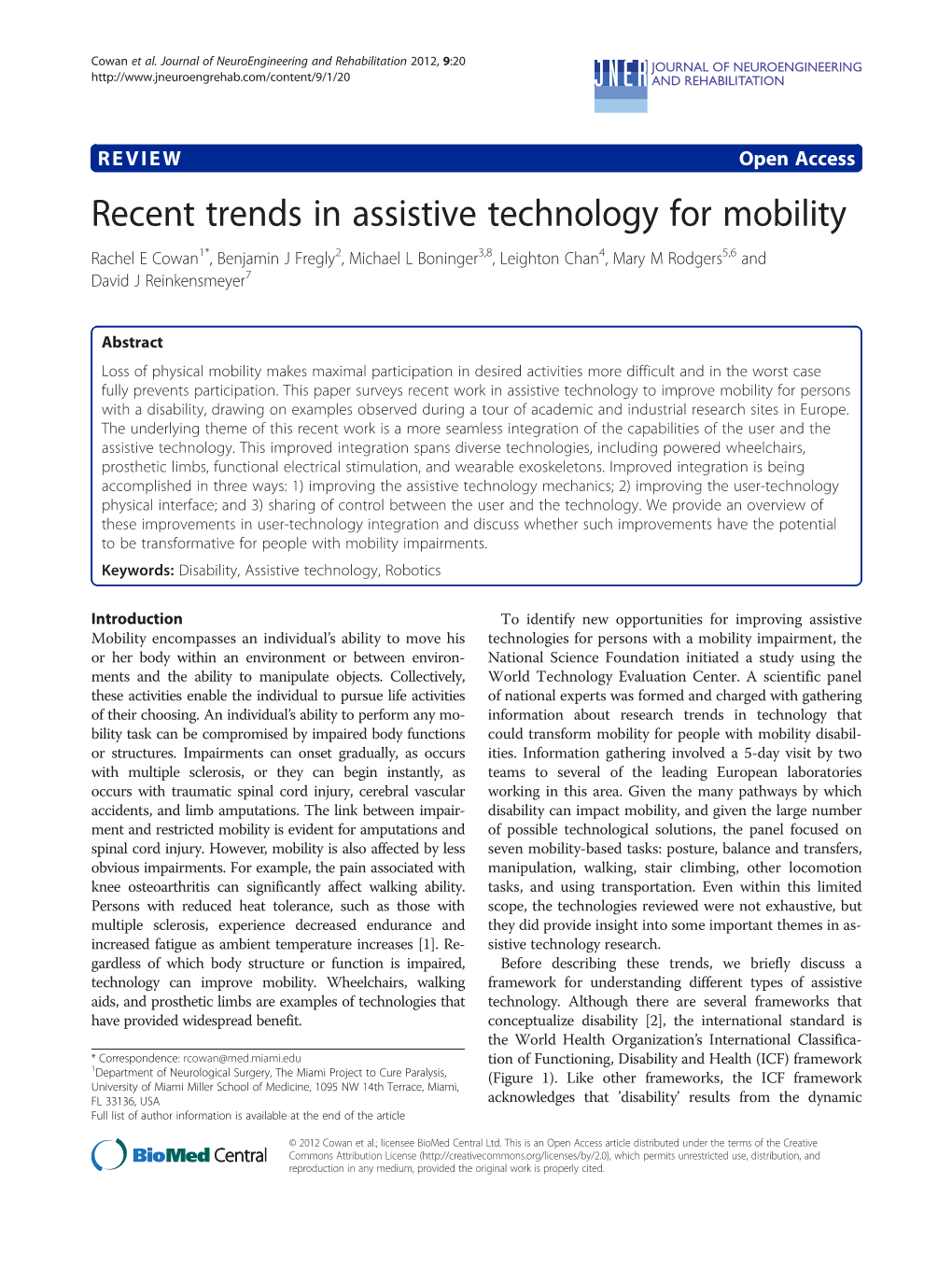 Recent Trends in Assistive Technology for Mobility