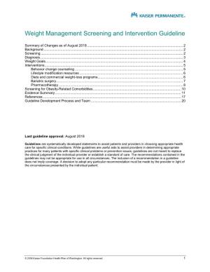 Weight Management Screening and Intervention Guideline