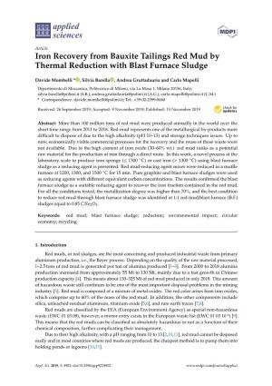 Iron Recovery from Bauxite Tailings Red Mud by Thermal Reduction with Blast Furnace Sludge