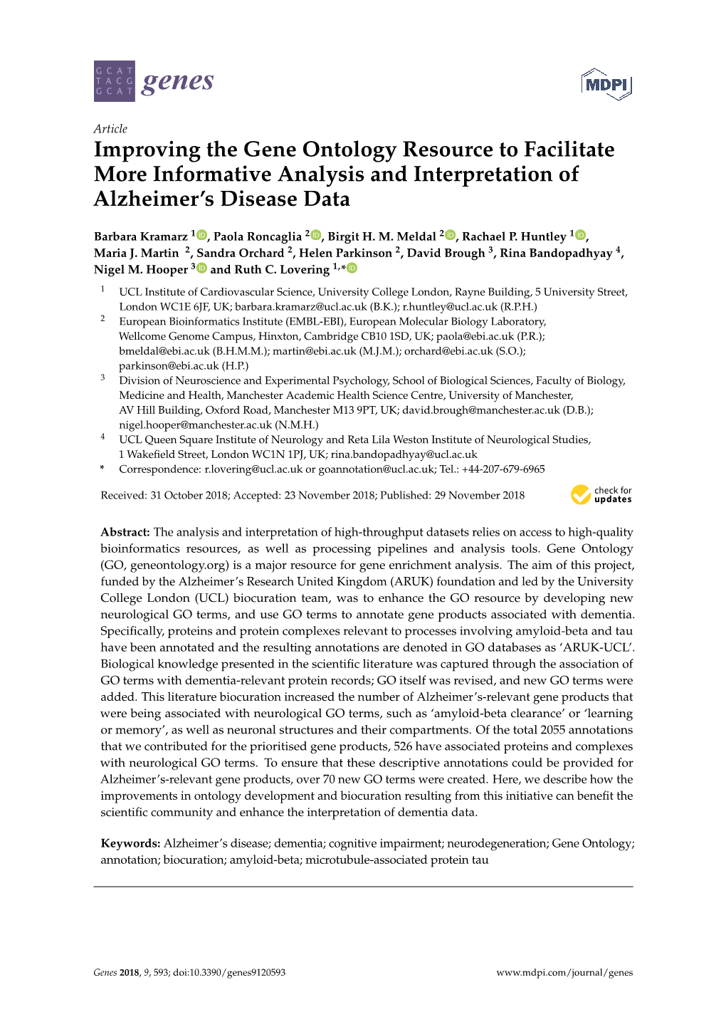 Improving the Gene Ontology Resource to Facilitate More Informative Analysis and Interpretation of Alzheimer’S Disease Data