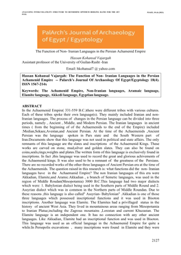 Iranian Languages in the Persian Achamenid