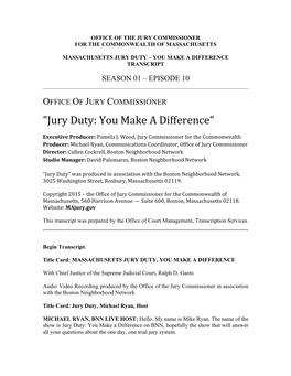"Jury Duty: You Make a Difference"