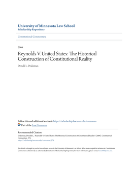 Reynolds V. United States: the Ih Storical Construction of Constitutional Reality Donald L