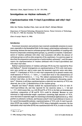 Investigations on Vinylene Carbonate, 2. Copolymerization with N-Vinyl-2