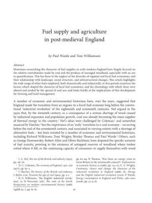 Fuel Supply and Agriculture in Post-Medieval England