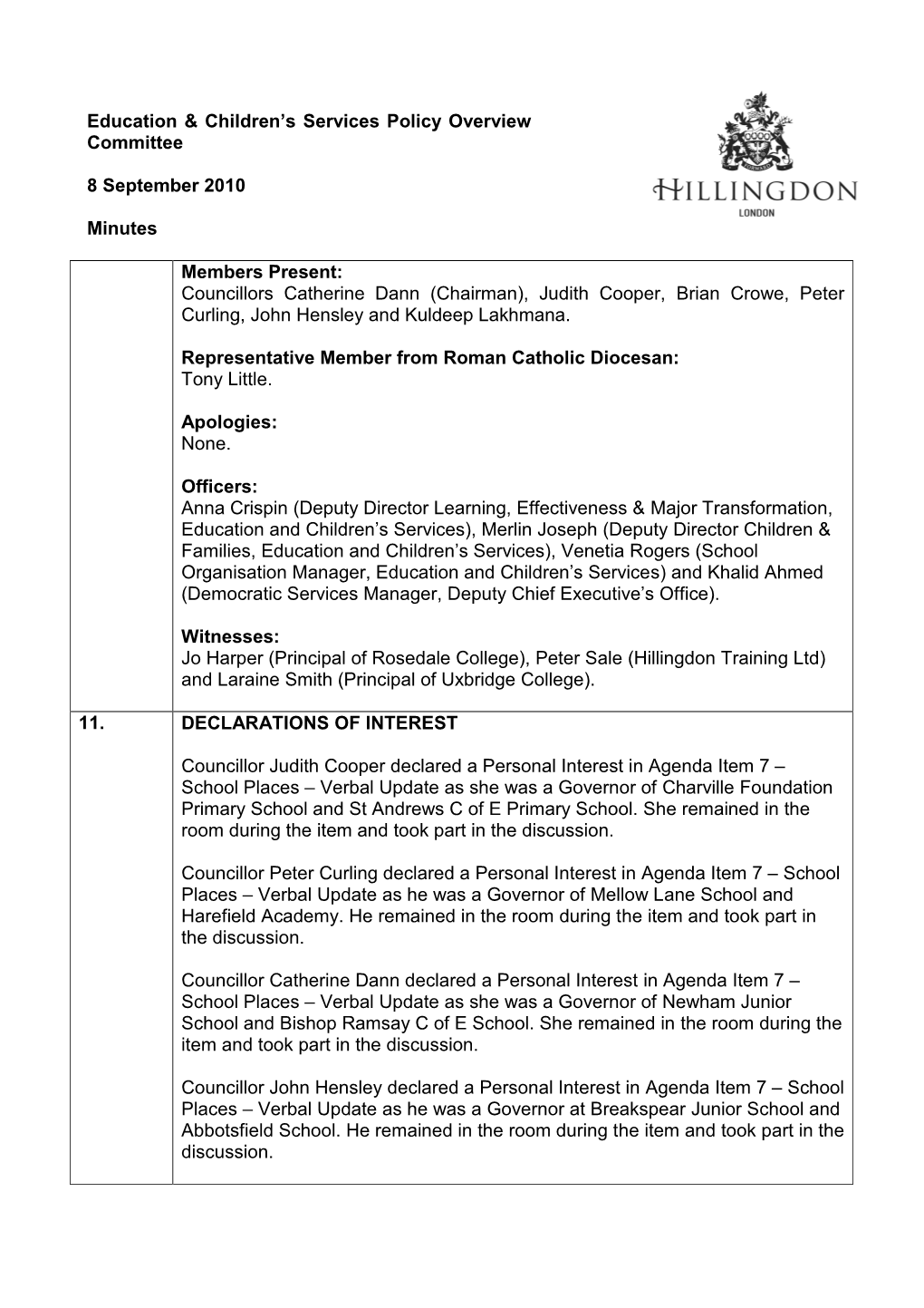 Education & Children's Services Policy Overview Committee 8
