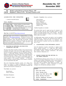 Newsletter No. 137 November 2003