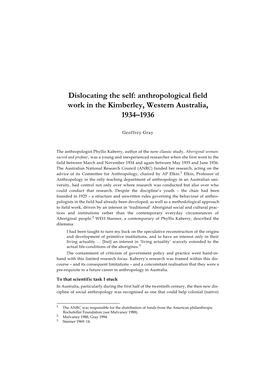 Dislocating the Self: Anthropological Field Work in the Kimberley, Western Australia, 1934–1936
