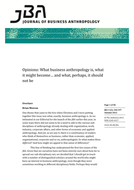 What Business Anthropology Is, What It Might Become… and What, Perhaps, It Should Not Be