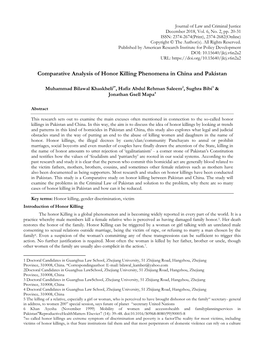 Comparative Analysis of Honor Killing Phenomena in China and Pakistan