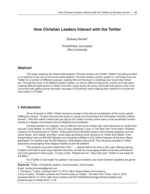 How Christian Leaders Interact with the Twitter by Zachary Horner — 59