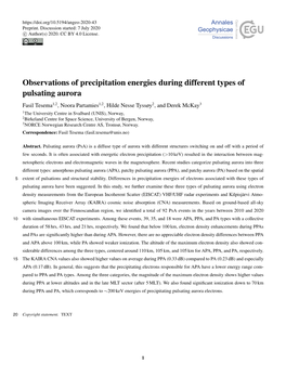 Observations of Precipitation Energies During Different Types of Pulsating