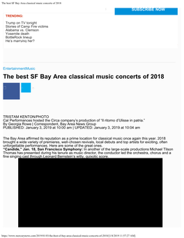 The Best SF Bay Area Classical Music Concerts of 2018 SUBSCRIBE NOW TRENDING