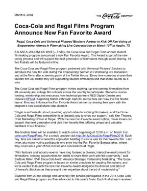 Coca-Cola and Regal Films Program Announce New Fan Favorite Award