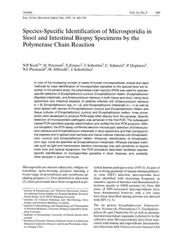 Species-Specific Identification of Microsporidia in Stool and Intestinal Biopsy Specimens by the Polymerase Chain Reaction