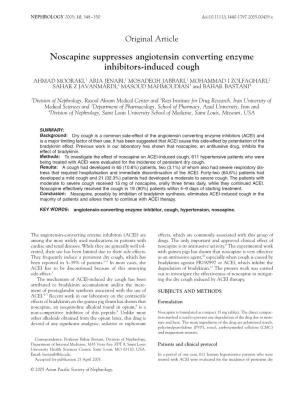 Noscapine Suppresses Angiotensin Converting Enzyme Inhibitors-Induced Cough