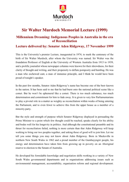 Sir Walter Murdoch Memorial Lecture (1999)