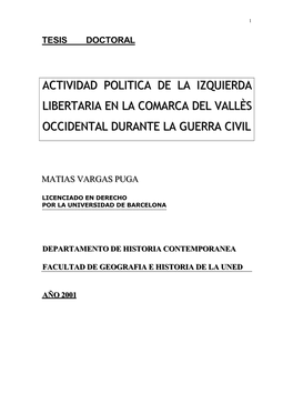 Actividad Politica De La Izquierda Libertaria En La Comarca Del Vallès